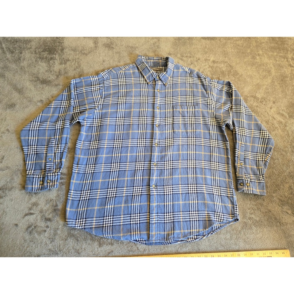Croft & Barrow Flannel Shirt Mens XL Blue Plaid Cotton Button Down Long Sleeve